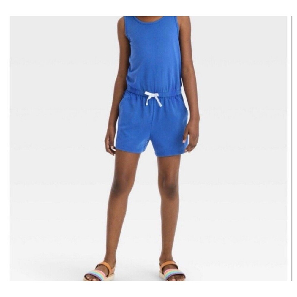 Cat & Jack Youth‎ Girls Size Large 10/12 Criss Cross Back Knit Romper in Blue